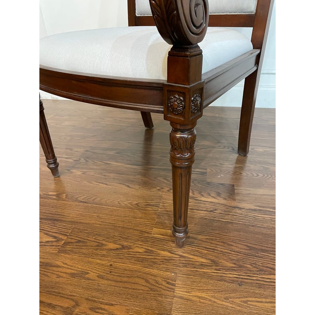 Brown Set of Eight Newport Dining Chairs With Base Muslin Fabric - Showroom Samples For Sale - Image 8 of 18