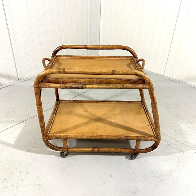 1950s Rattan Trolley with Serving Tray, 1950s For Sale - Image 5 of 17