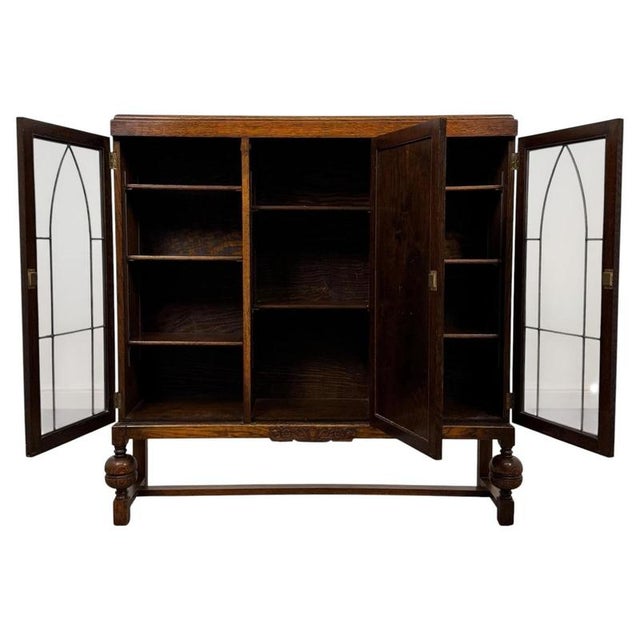 Antique English Oak Display and Storage Cabinet Vitrine For Sale - Image 4 of 11