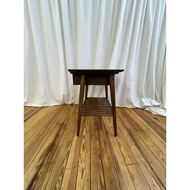 2020s Pair of Mid-Century Style Modern Walnut End Tables With Slatted Shelves For Sale - Image 5 of 5