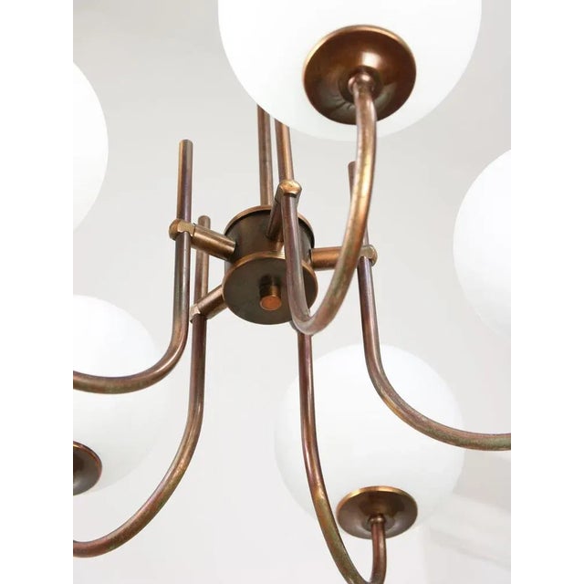 Vintage Italian Brass and Opaline Chandelier in Copper Color, 1970s For Sale - Image 9 of 12