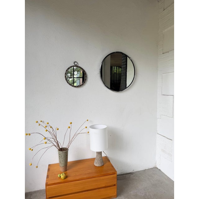 Brutalist Round Brutalist Wrought Iron Mirror with Nails, 1960s For Sale - Image 3 of 18