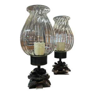 Late 20th Century Pair of Jan Barboglio Hand-Forged Iron & Glass Hurricane Candle Holders
