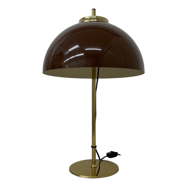 Vintage Mushroom Table Lamp with Gold Metal Base, 1970s For Sale