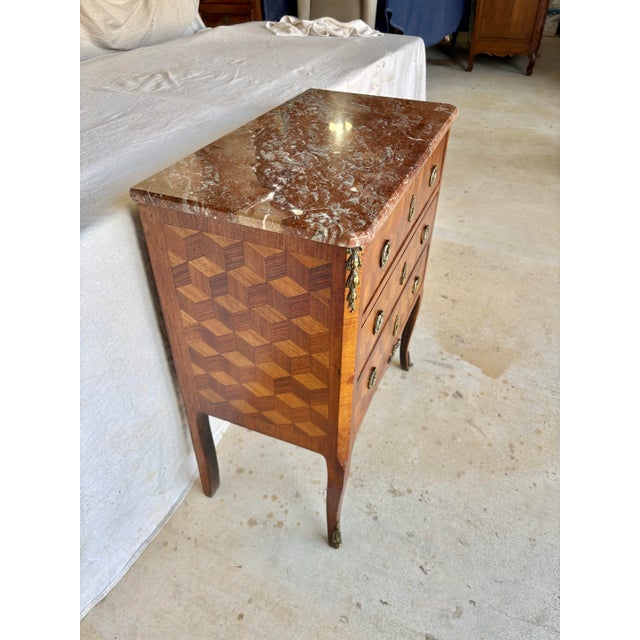 French Early 20th Century French Louis XV Style Marble Top Chest of Drawers For Sale - Image 3 of 12