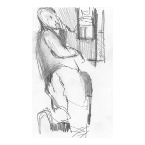 1960s Man on Phone New York Scene Drawing