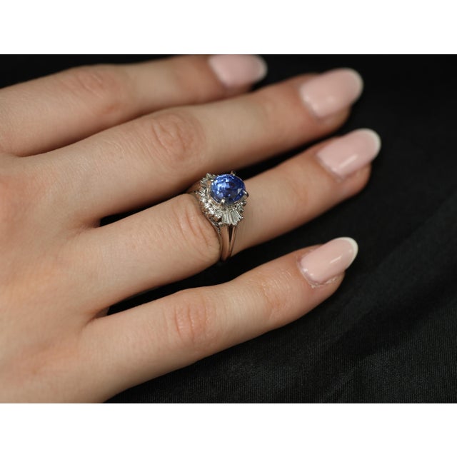 Late 20th Century Late 20th Century Fine 2.72ct Gia Ceylon Sapphire & 0.55ct Diamond Platinum Ring Size 6.75 For Sale - Image 5 of 18