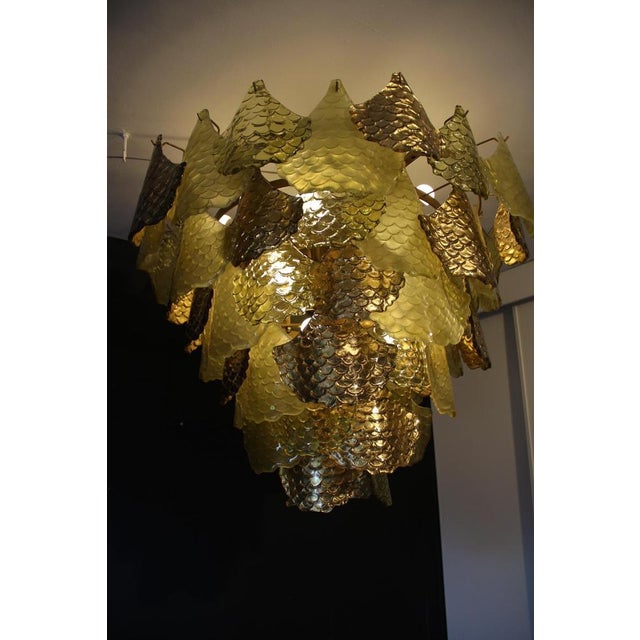Green and Gold Murano Glass Chandelier with Scale Decoration, 2000s For Sale - Image 12 of 18