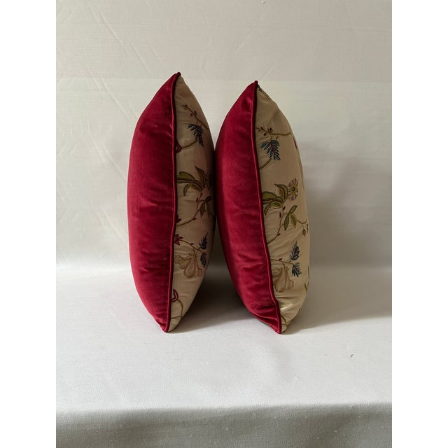 French Embroidered Floral 18” Feather/Down Pillows - A Pair For Sale - Image 3 of 8