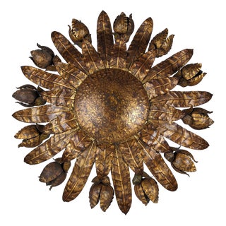 Large Gilt Floral Sun Lamp, 1950s For Sale