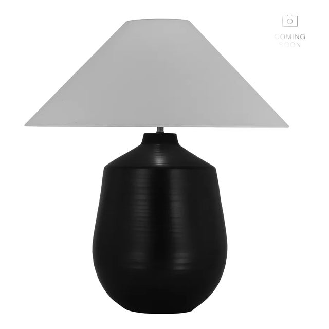 Amber Lewis for Visual Comfort Signature Lillis Large Table Lamp in Waxed Bisque Ceramic with Linen Shade For Sale