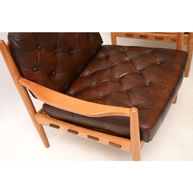 Vintage Swedish Leather and Birch Armchairs by Ingemar Thillmark for OPE, 1960s, Set of 2 For Sale - Image 9 of 12