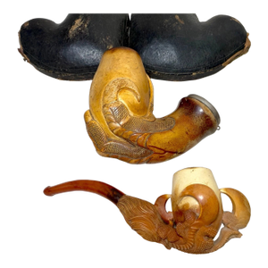 2 Large Antique 1800's Hand Carved Dragon Claw Talon Meerschaum Smoking Pipe
