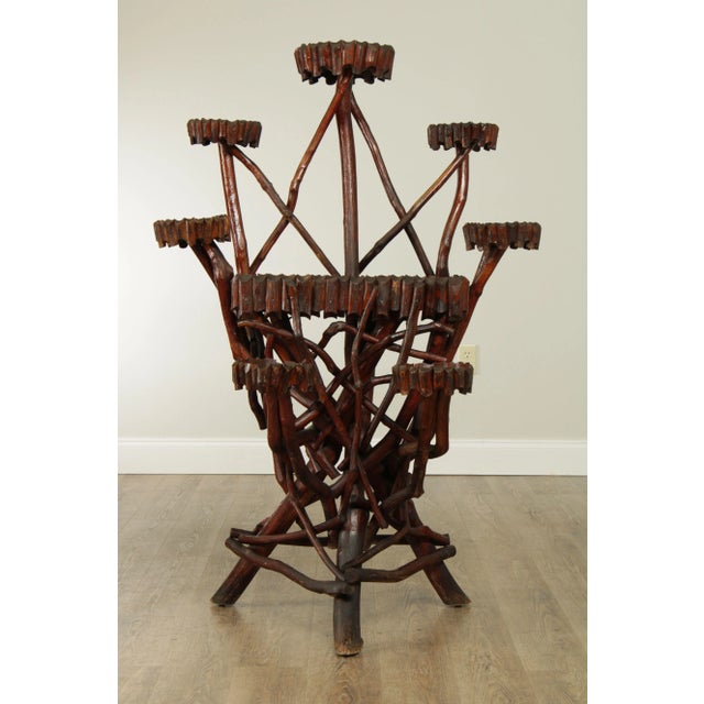 High Quality Very Unusual 7 Arm Planter with Shelf Made From Hickory Twig Branches