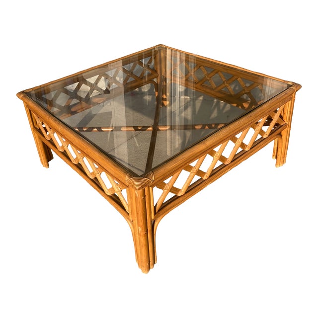 Natural Rattan Ficks Reed Square Coffee Table For Sale