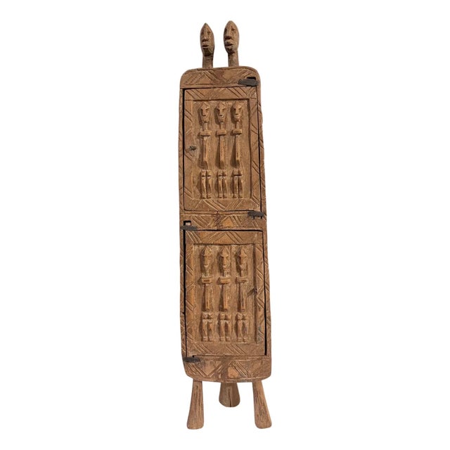Lg Vintage Unique Dogon Hand Carved Wooden Box Mali 24" H For Sale