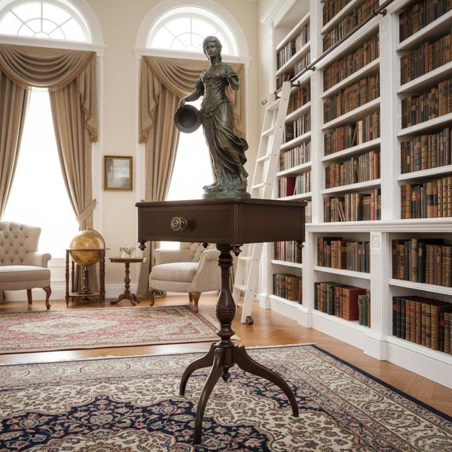 Brass Antique Berkey & Gay Mohogany Pedestal Table c.1900-Side-Victorian-Colonial For Sale - Image 8 of 15