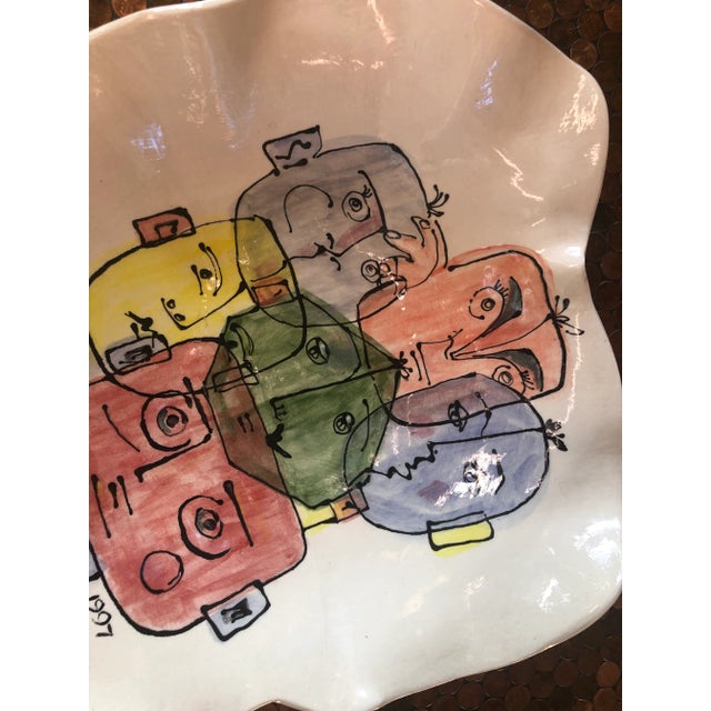 1990s 1990s Larger Ceramic Catch-All Center Piece Bowl With Faces by Artist Sao For Sale - Image 5 of 10