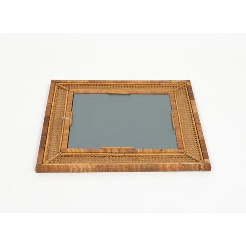Mid-Century Modern Rattan and Wicker Wall Mirror, Italy, 1960s For Sale - Image 9 of 10