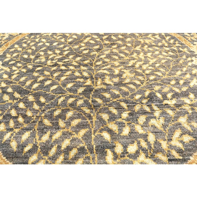 Bespoke 5’ Round Hand-Knotted "Tree of Life" Rug in Gold & Royal Purple For Sale - Image 4 of 7