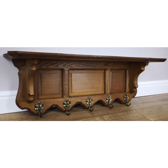 Brown Vintage French Carved Oak 5-Hook Coat Rack For Sale - Image 8 of 8