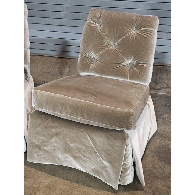 Baker Furniture Company Pair of Late 20th Century Baker Furniture Slipper Chair Lounge Chair High End Velvet Upholstery For Sale - Image 4 of 10