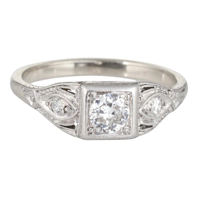 1920s Antique Deco Diamond Platinum 14k Gold Engagement Ring For Sale