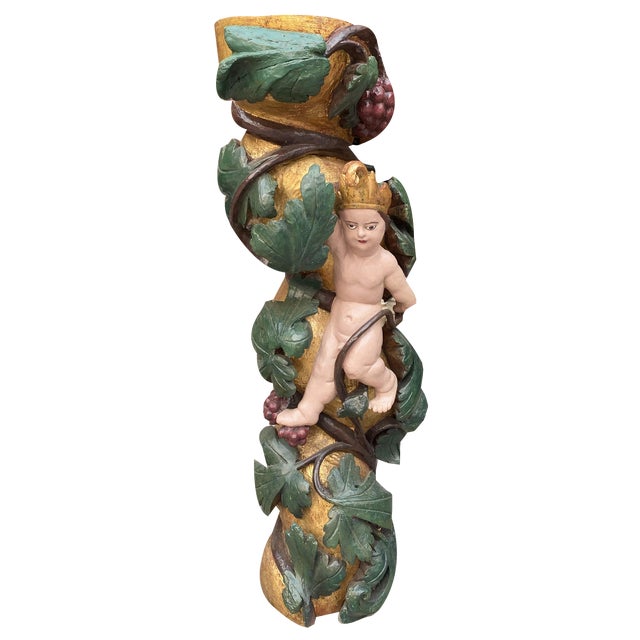 Antique Gilded Wooden Column, 1800s For Sale