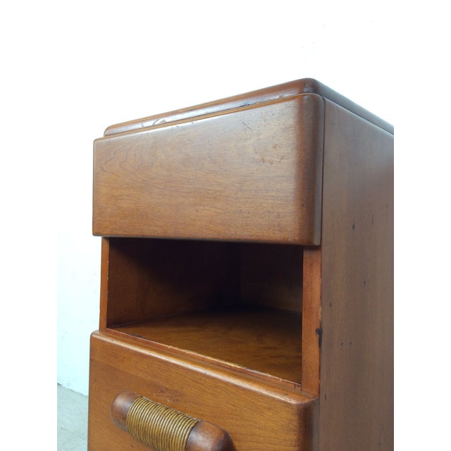 Mid Century Modern Nightstand With Drawer & Drop Front Cabinet by Heywood Wakefield For Sale - Image 11 of 17