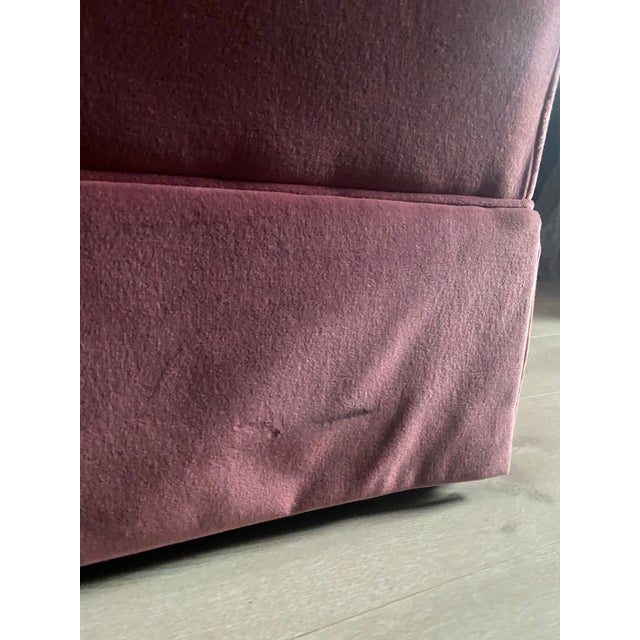 Dark Pink 1980s Vintage Velvet Ethan Allen English Roll Armchair For Sale - Image 8 of 9