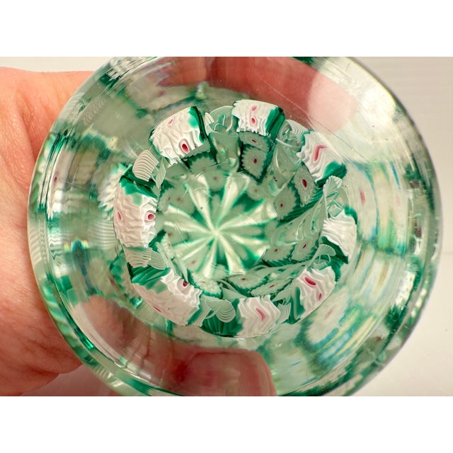 Murano Vintage Murano Style Green and White Millefiori Paper Weight For Sale - Image 4 of 6