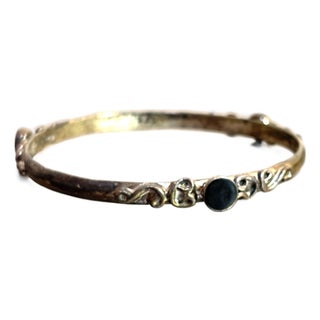 Sterling Silver & Black Onyx Bangle Bracelet For Sale