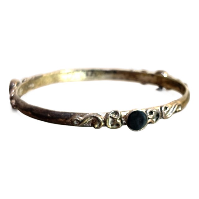 Sterling Silver & Black Onyx Bangle Bracelet For Sale
