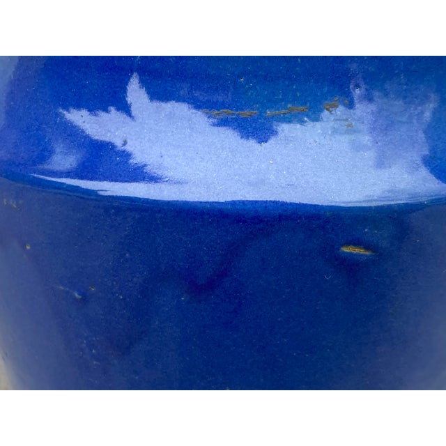 Vintage Blue Three Handle Pottery Jar Vase For Sale - Image 12 of 16