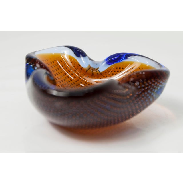 Orange, Blue and Clear Bubble Murano Glass Ashtray, 1960 For Sale - Image 10 of 15