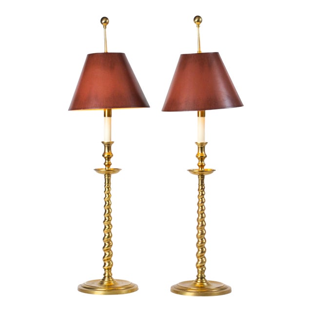 1970s Fredrick Cooper Barley Twist Brass Lamps: A Pair For Sale