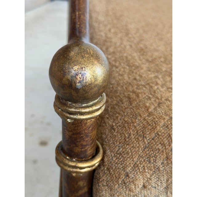 1990s Vintage Hollywood Regency Gilt Metal Ball Finial Bench For Sale - Image 5 of 12