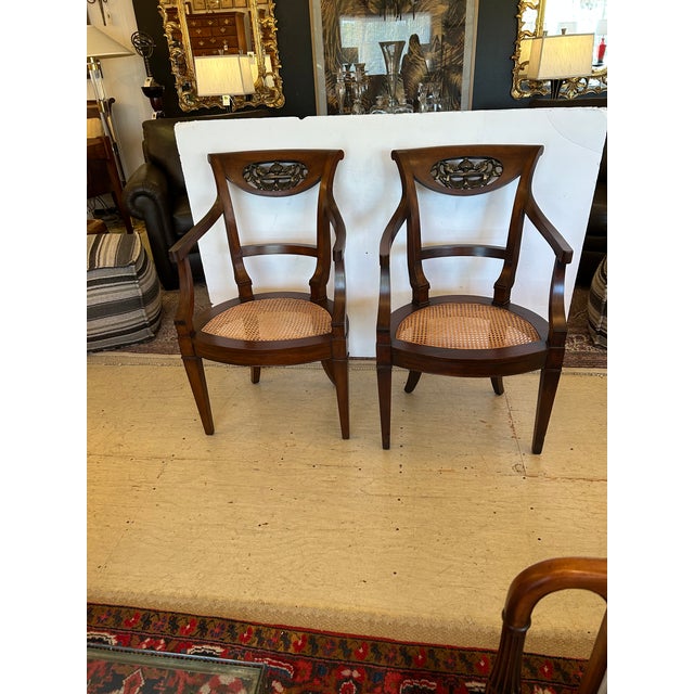 Italian Regency Walnut Armchairs With Caned Seats -a Pair For Sale - Image 4 of 14