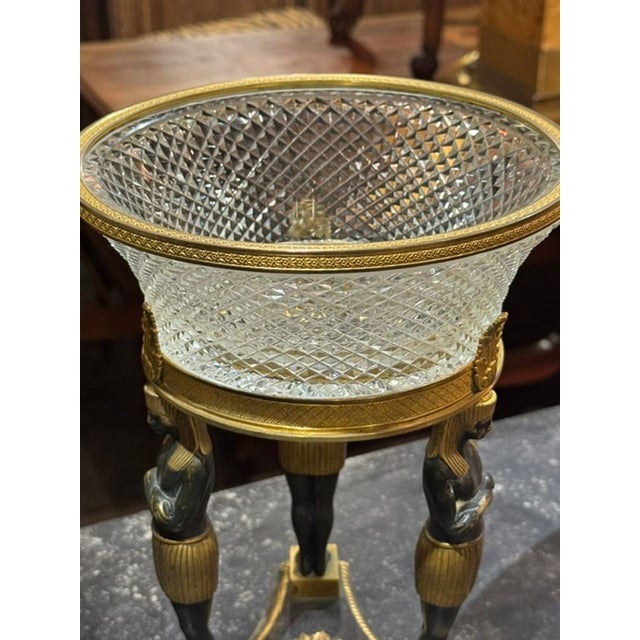 Traditional Fine Pair of 19th C. French Empire Bronze and Crystal Centerpieces For Sale - Image 3 of 6