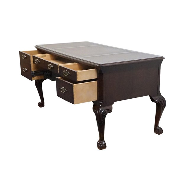 Hekman Furniture Solid Mahogany Traditional Chippendale Style 58" Writing Desk W. Tooled Leather Top For Sale In Kansas City - Image 6 of 12