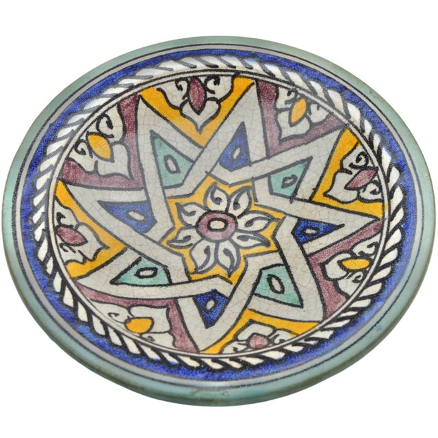 Antique Early 20th Century Colorful Moorish-Star Ceramic Plate For Sale - Image 4 of 10