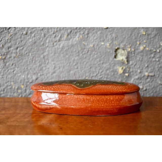 Art Nouveau Glazed Ceramic Ring Holder in Orange and Green by Léon Pointu, 1920s For Sale - Image 3 of 12