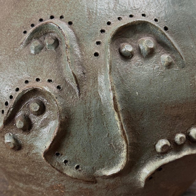 Vintage Monumental Modernist Sculptural Three-Spout Stoneware Vessel, Signed For Sale In Philadelphia - Image 6 of 10