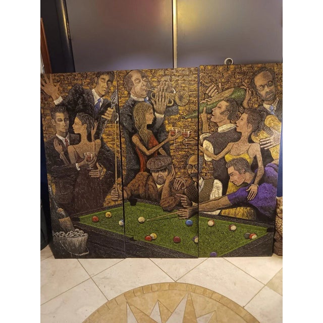 Large triptych artwork. Each panel is 2’x 5’