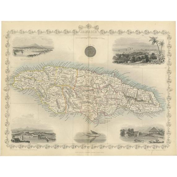 Paper Historical Tallis Map of Jamaica with Decorative Vignettes, 1851 For Sale - Image 7 of 7