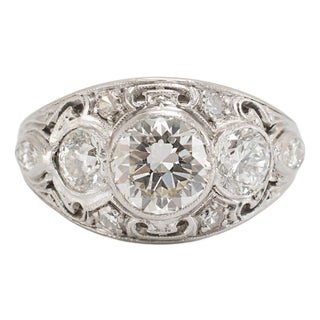 Antique Edwardian Platinum 2.34ctw Old Euro Diamond Three-Stone Engagement Ring, Size 7 For Sale