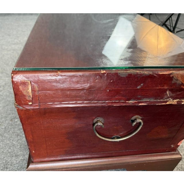 Mid 20th Century Red Leather Trunk on Wooden Stand For Sale - Image 13 of 16