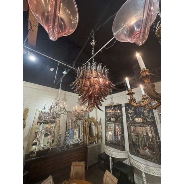 Mid-Century Modern Murano Palm Leaf Chandelier in Tobacco Brown For Sale - Image 3 of 5