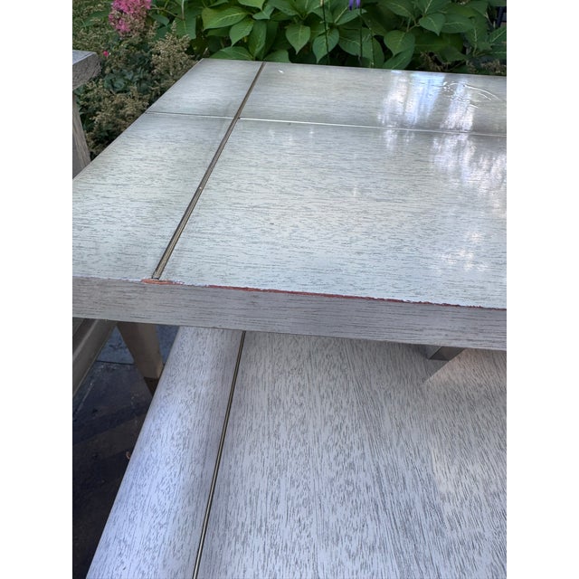 Mid-Century Modern Pair of 1958 Lane Mid-Century Modern Two-Tier Step End Tables With Brass Sabots For Sale - Image 3 of 15