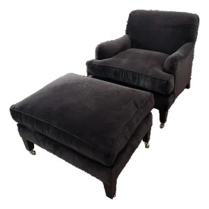 Vintage Inspired Lounge Chair & Ottoman Set in Performance Velvet With Plush Comfort